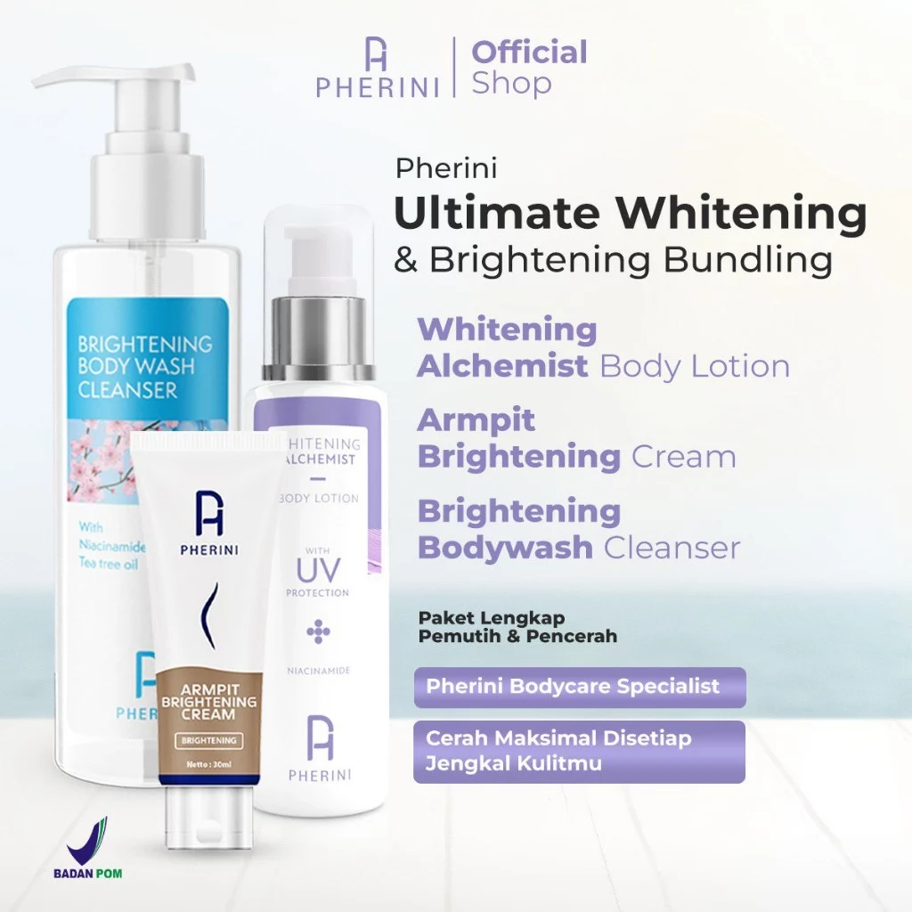 Paket Bundling Pherini Brightening Body Wash Cleanser + Pherini Armpit Brightening Cream + Pherini Whitening Body Lotion